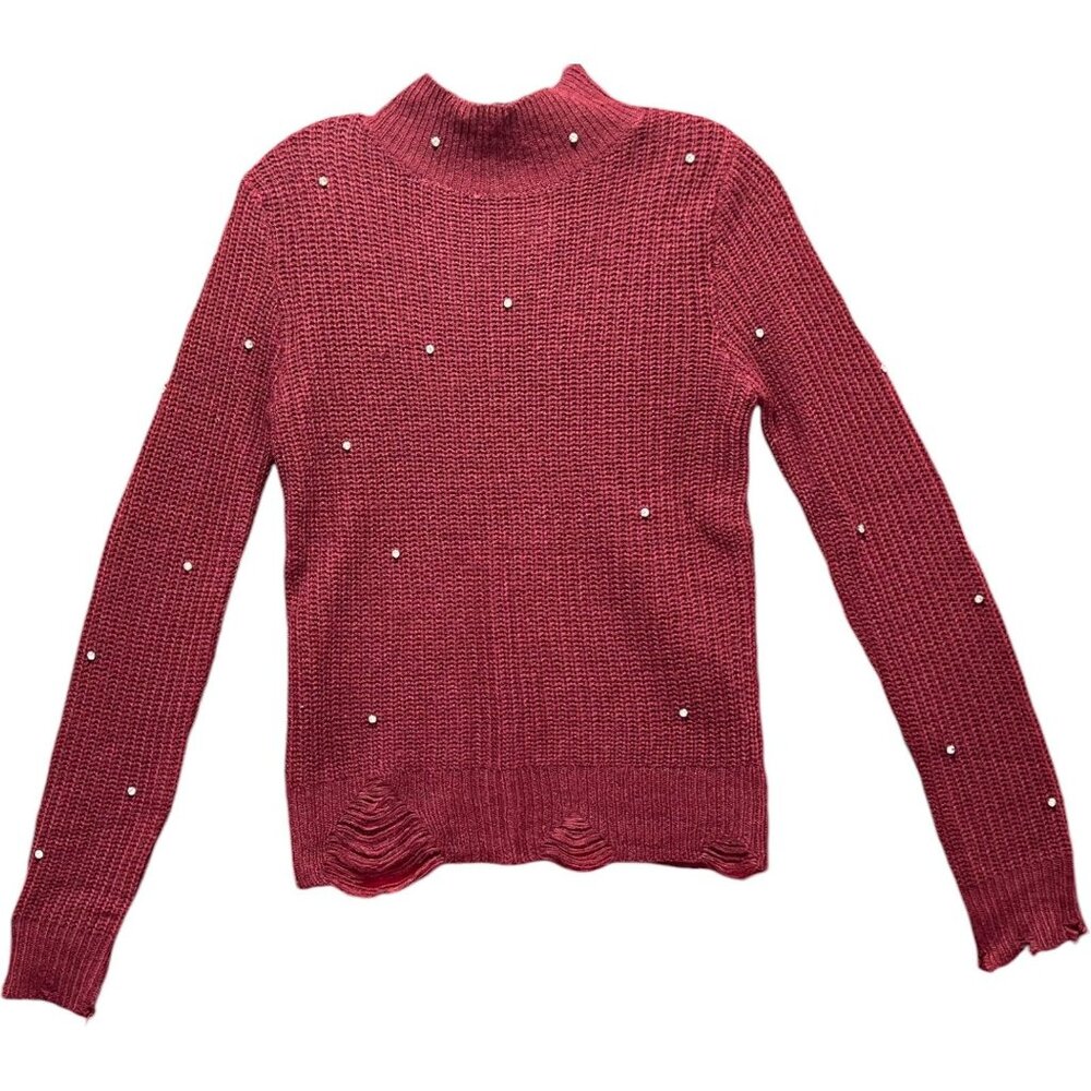 FCT With Love - Women's Crochet Long Sleeve Blouse - Burgundy - Medium